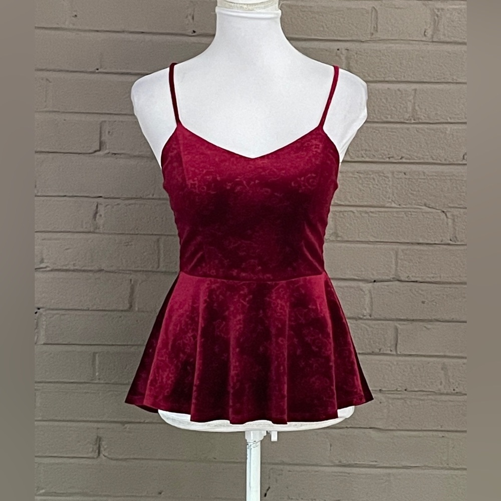 Anthropologie Monteau burgundy velvet peplum top S - Picture 1 of 10